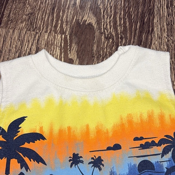 12 month Kids Tropical Shark Print Tank Top - White and Blue and Orange shorts - Picture 6 of 10